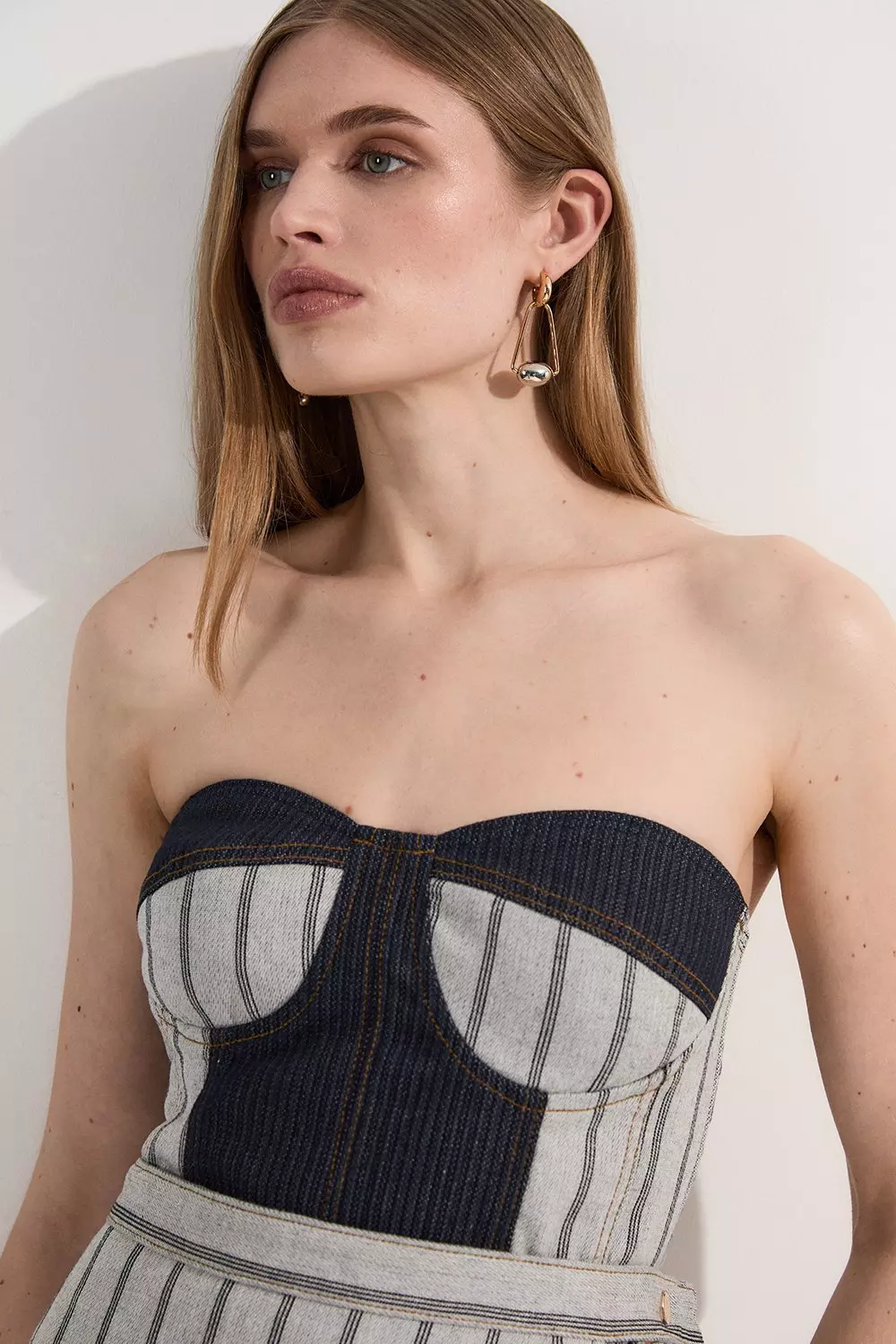 KAREN MILLEN ストライプデニムベルト ディテールバンドゥミディ bkk24089_mid blue_xl?$